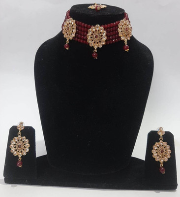 Aksh Enterprises Alloy Gold-plated Maroon Jewellery Set(Pack of 4)