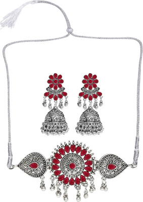 Gauri Fashions Alloy Red, Silver Jewellery Set(Pack of 1)