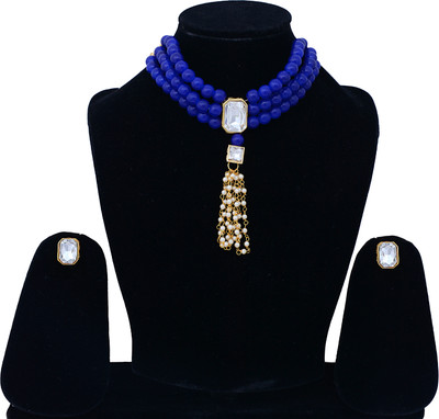 Darsha Collections Brass, Mother of Pearl, Dori, Alloy Gold-plated Blue Jewellery Set(Pack of 1)