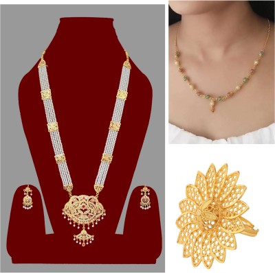 Dreamish Imitation Brass, Mother of Pearl, Alloy Gold-plated Gold, White Jewellery Set(Pack of 4)