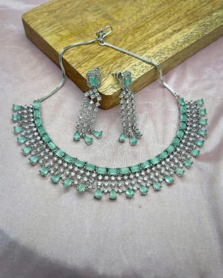 saral art Alloy Rhodium, Silver Green, White Jewellery Set(Pack of 1)