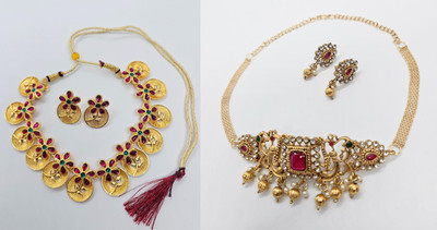 RIJADA JEWELLERY STUDIO Alloy Gold-plated Multicolor Jewellery Set(Pack of 2)