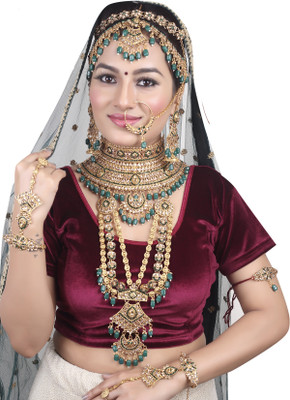 KK IMMITATION Alloy Gold-plated Green Jewellery Set(Pack of 10)