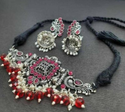 EIT Collection Oxidised Silver, Alloy Silver Red Jewellery Set(Pack of 1)