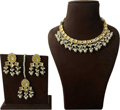 NUHA TRADERS Metal, Glass, Alloy Gold-plated White Jewellery Set(Pack of 4)