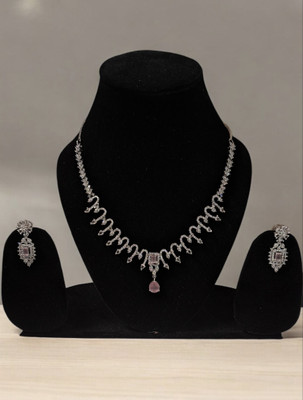 palmora Oxidised Silver Rhodium Pink Jewellery Set(Pack of 1)