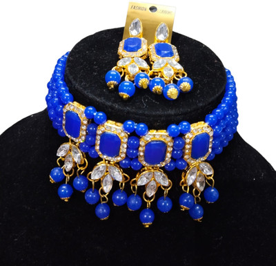 JUNKY JEWEL Alloy Gold-plated Blue Jewellery Set(Pack of 1)