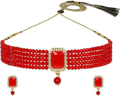 AMHRIK IMITATION Brass Silver Red Jewellery Set(Pack of 1)
