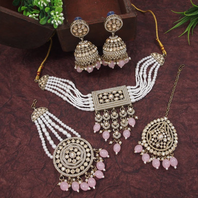 OrnaDzn Zevellery Alloy Gold-plated Pink Jewellery Set(Pack of 4)