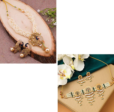 Rhosyn Brass, Mother of Pearl, Copper, Alloy Gold-plated Gold, White, Green Jewellery Set(Pack of 4)