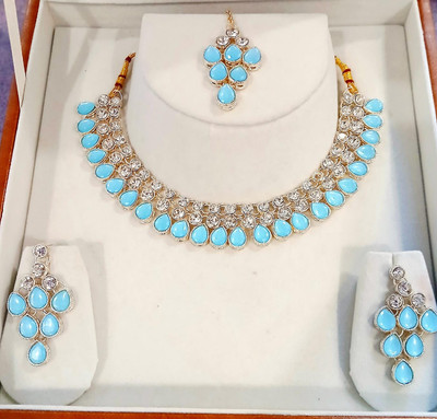 ZOVYA Brass Gold-plated Blue Jewellery Set(Pack of 4)