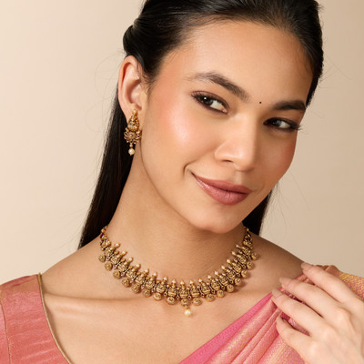 Kushal's Fashion Jewellery Copper Gold-plated Red Jewellery Set(Pack of 3)