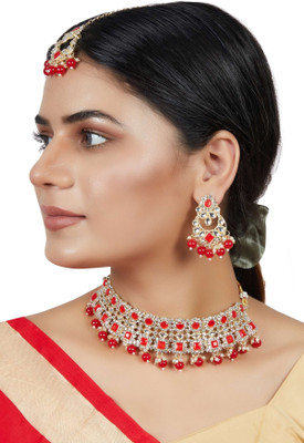 Rukma Alloy Gold-plated Red Jewellery Set(Pack of 1)