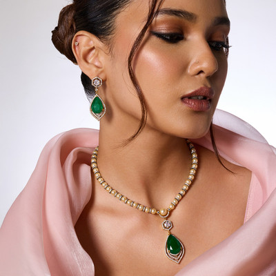 Kushal's Fashion Jewellery Copper Green Jewellery Set(Pack of 3)