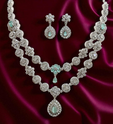 Manaal Brass Silver Green Jewellery Set(Pack of 1)