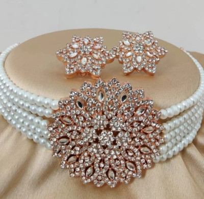 jatin imitation Metal, Stone Copper White, Pink Jewellery Set(Pack of 1)