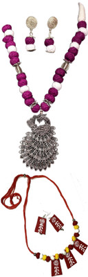 HOUSE OFF COMMON Oxidised Silver Multicolor, Red Jewellery Set(Pack of 2)