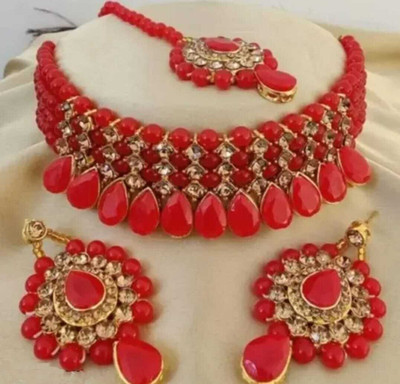 RINA ENTERPRISES Alloy Gold-plated Red Jewellery Set(Pack of 1)