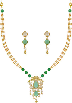 khannak Brass, Stone, Mother of Pearl Gold-plated Green, White, Gold Jewellery Set(Pack of 1)