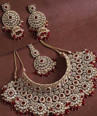 SOHI Alloy Gold-plated Maroon Jewellery Set(Pack of 1)