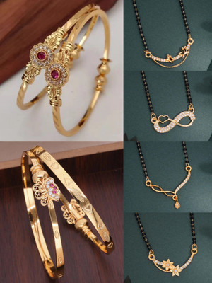 Sangria Brass Gold-plated Red, Orange Jewellery Set(Pack of 5)