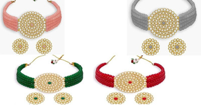 V FASHION JEWELLERY Stainless Steel Gold-plated White Jewellery Set(Pack of 4)