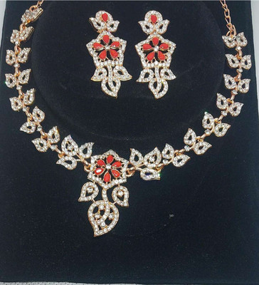 MandM Fashion Diva Alloy Gold-plated Red, Silver Jewellery Set(Pack of 1)
