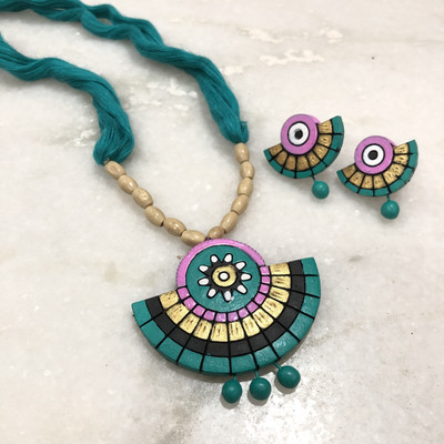Lisma Fashion Terracotta Turquoise Jewellery Set(Pack of 1)