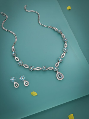 Sangria Brass Gold-plated Silver, White, Blue Jewellery Set(Pack of 1)