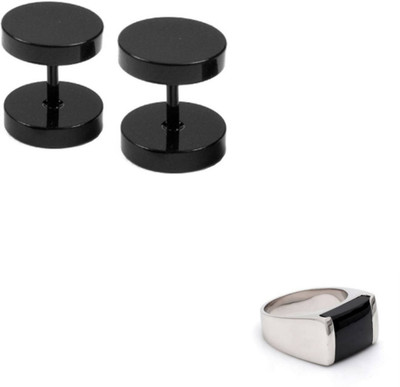 house of common Alloy Sterling Silver, Titanium Silver, Black Jewellery Set(Pack of 2)