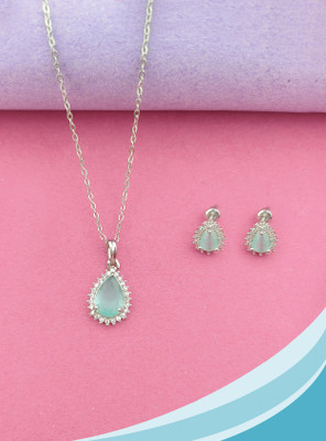 Pihoo Enterprise Alloy Silver Turquoise Jewellery Set(Pack of 1)