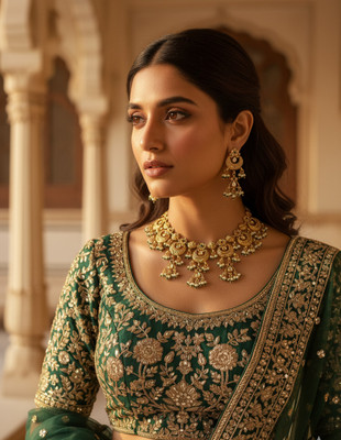 Statement Royale Brass, Alloy Gold, Green Jewellery Set(Pack of 3)