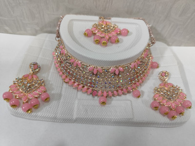 KheyaliBoutique Brass, Stone, Crystal Brass Pink, Silver, Gold Jewellery Set(Pack of 4)