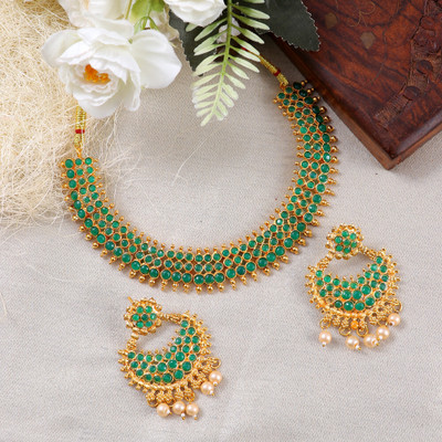 University Trendz Alloy Gold-plated Gold, Green Jewellery Set(Pack of 2)