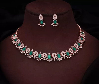Matram Alloy Gold-plated Green Jewellery Set(Pack of 1)