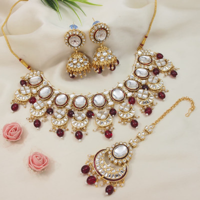 Atulya Alloy Gold-plated Maroon Jewellery Set(Pack of 4)