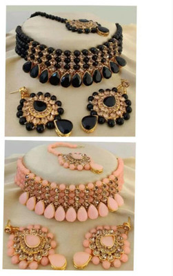 suman jewellers Alloy Gold-plated Orange Jewellery Set(Pack of 1)