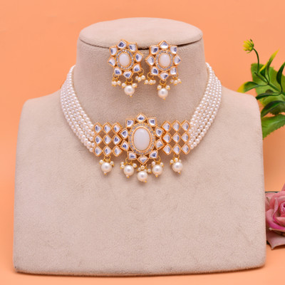 mohit jewellers Brass Gold-plated White Jewellery Set(Pack of 1)