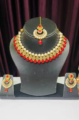 Aknit creations Alloy Gold-plated Maroon Jewellery Set(Pack of 4)