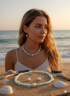 Mohini enterprises Mother of Pearl Gold-plated Blue, White Jewellery Set(Pack of 1)