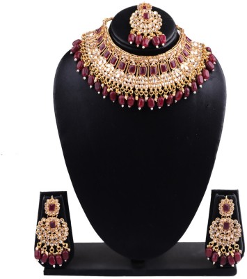 SHIV SHAKTI JEWELLERS Alloy Gold-plated Maroon Jewellery Set(Pack of 3)