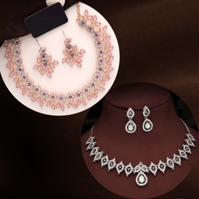 Vedda Brass Gold-plated Rose Gold, Green, Pink Jewellery Set(Pack of 1)