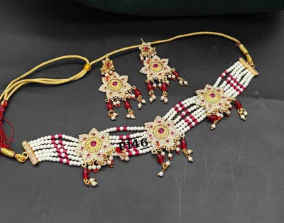 parth fancy artificial Alloy Gold-plated Red Jewellery Set(Pack of 1)