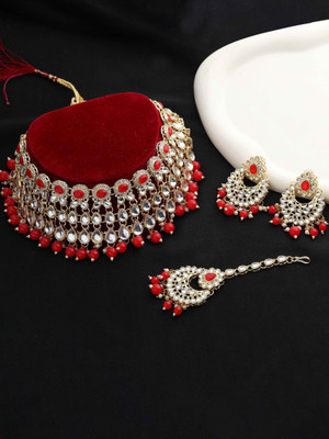 SAIYONI Alloy Gold-plated Red Jewellery Set(Pack of 4)