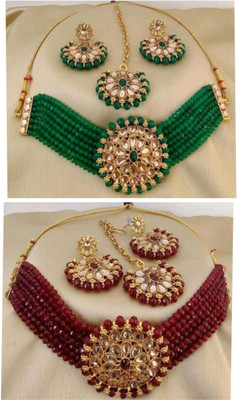 JMBW INTERNATIONAL Alloy Gold-plated Green, Maroon Jewellery Set(Pack of 2)