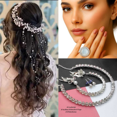GLAMZY JEWELS Alloy Silver Jewellery Set(Pack of 3)
