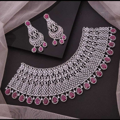 PARMESHWAR IMITATION Copper Silver Ruby Red Jewellery Set(Pack of 1)