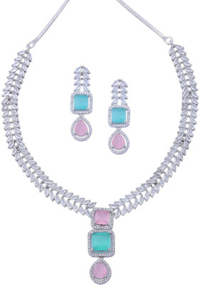 IKSAVA Brass Silver Green, Pink, Silver Jewellery Set(Pack of 3)