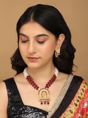 MANSIYAORANGE Copper Gold-plated Red Jewellery Set(Pack of 3)