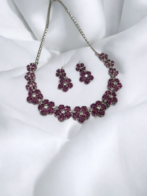 R A Enterprises Alloy Rhodium Pink Jewellery Set(Pack of 3)